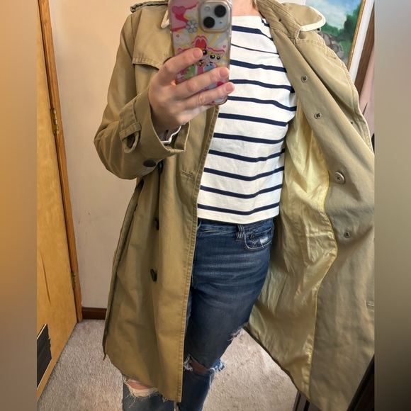GAP Tan Khaki Double Breasted Essential Prep Trench Coat - Picture 6 of 13